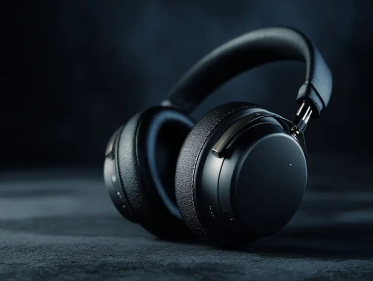 A pair of premium, matte black noise-cancelling headphones on a dark surface.